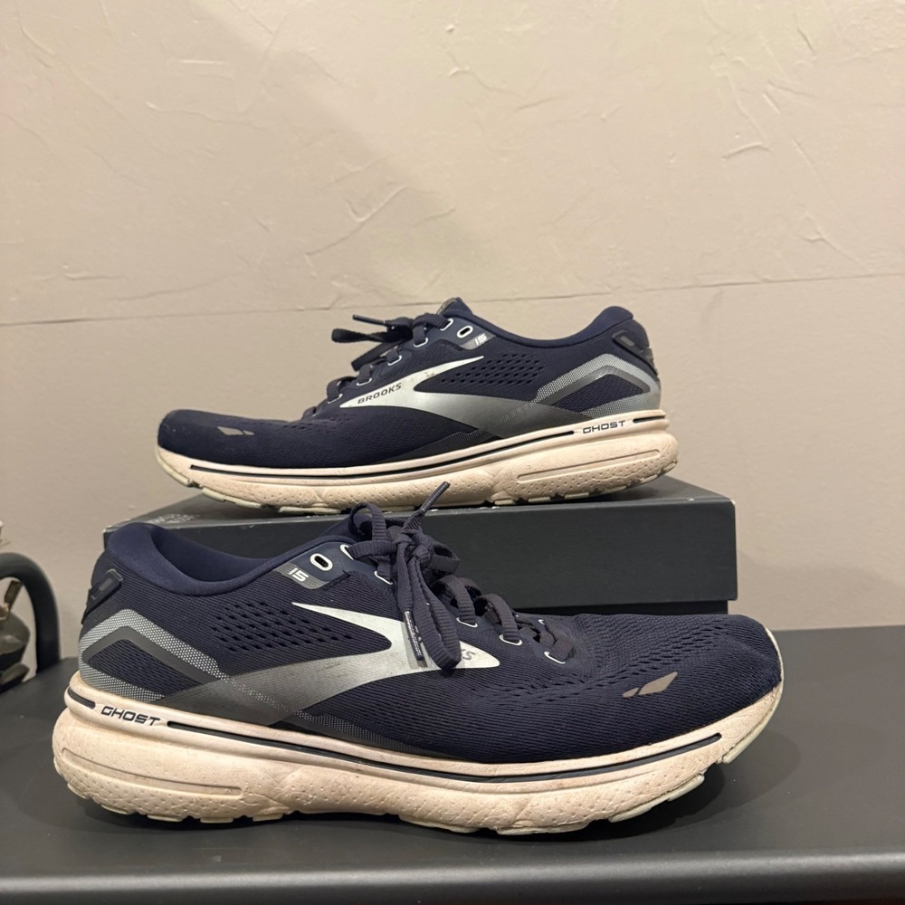 Brooks Ghost 15 Mens Running Shoes Navy‎ Blue Silver 1203801B450 Size 11 Medium
